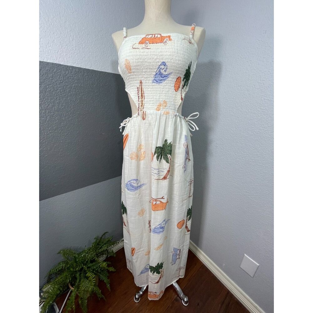 SABO SKIRT Backless Axelle Surf Print Maxi Cutout Dress White US Small Like New